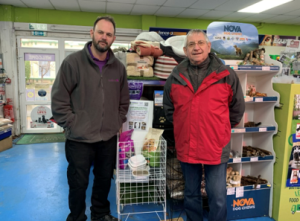 GLADWELLS IN CLIFTONVILLE​ Have kindly agreed to have our​ Foodbanks for Pets basket in store for local shoppers to be able to donate pet food to help local animals ​ Our grateful thanks to them for their ongoing support​ Photo: James (Manager) and Tony (trustee) with basket​